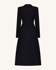 Structured Peak-Lapel Cutaway Maxi Blazer - Black