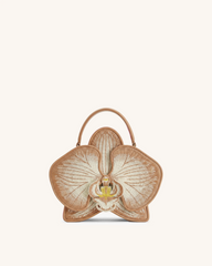 Flora Orchid Shaped Top Handle Bag - Khaki