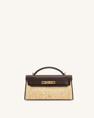 Noor Faux Straw Top Handle Bag - Brown