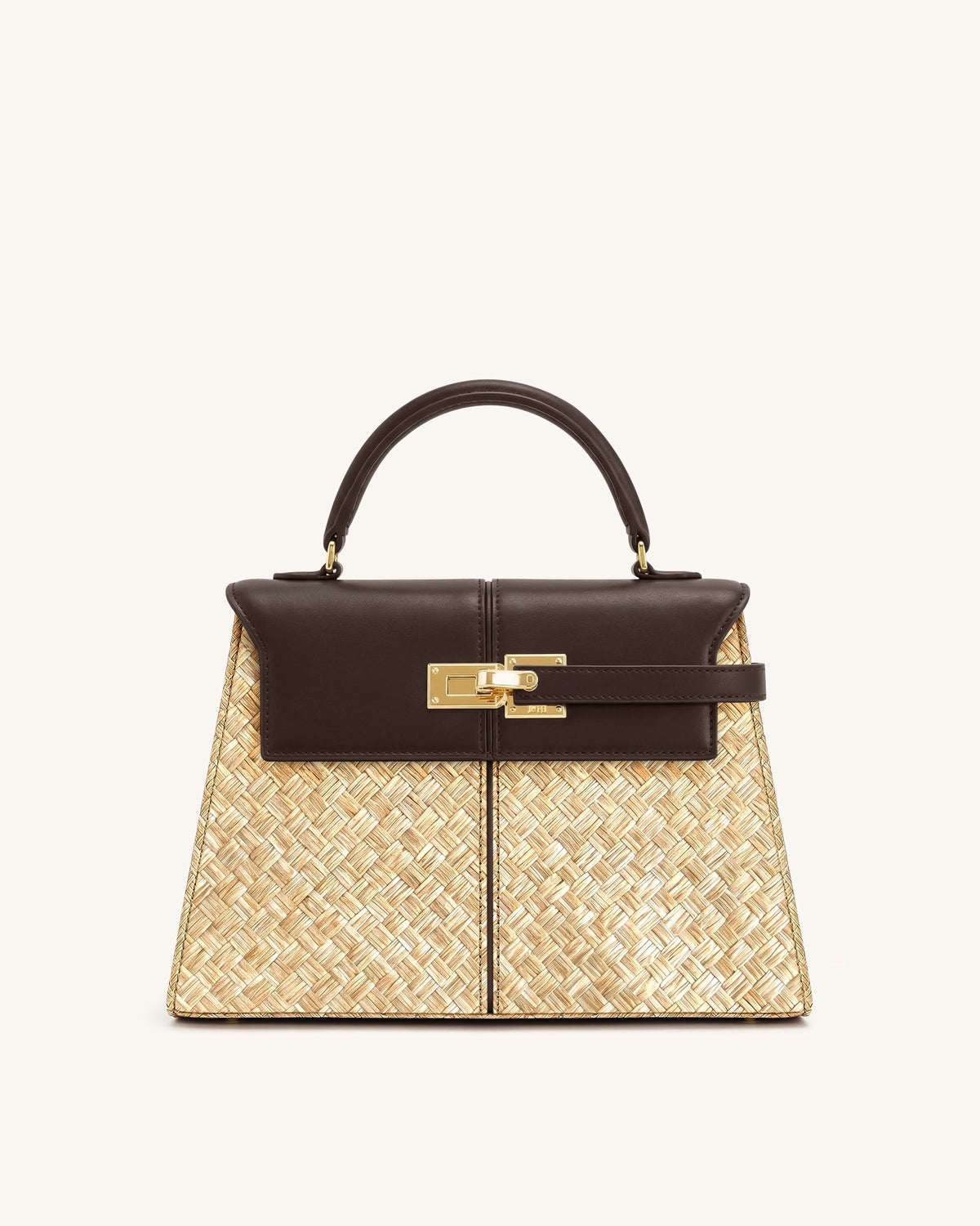 Elise Large Faux Straw Top Handle Bag - Brown
