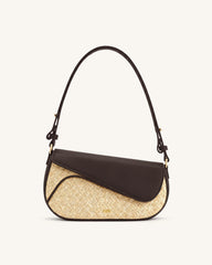 Addisyn Faux Straw Shoulder Bag - Brown