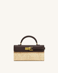 Keyla Faux Straw Top Handle Bag - Brown
