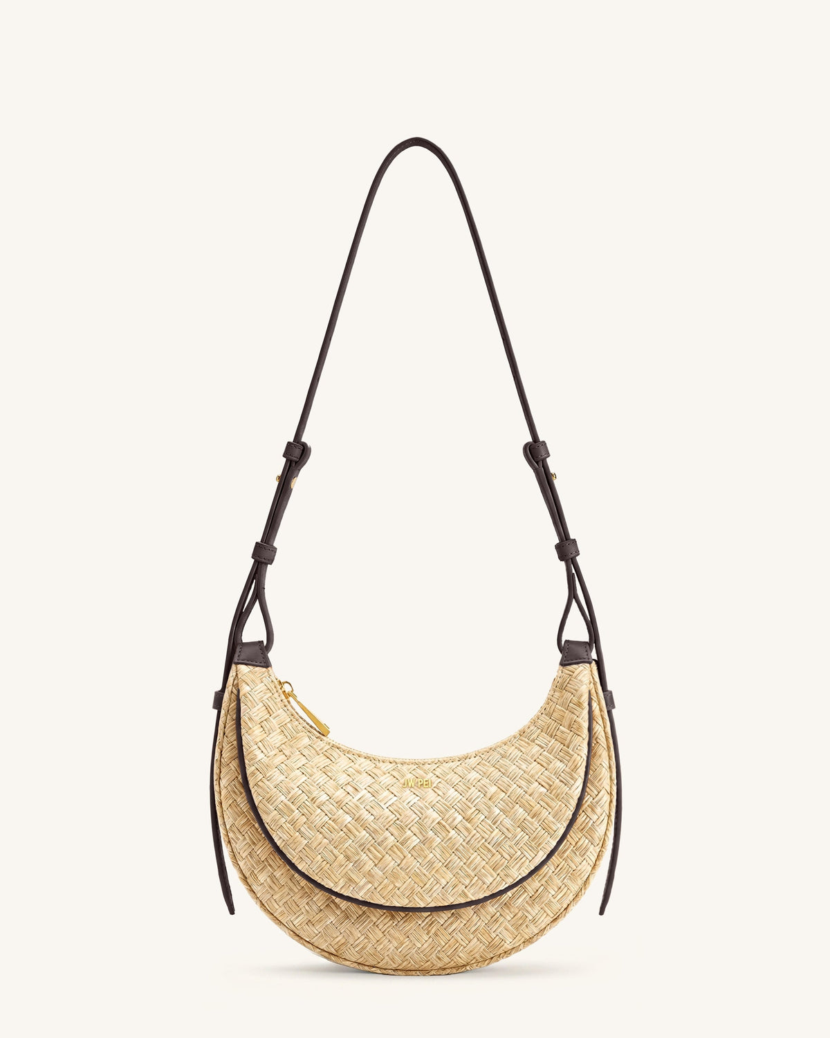 Sharon Faux Straw Crossbody Bag - Brown