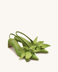 Queena Floral Appliques Slingback Pumps - Olive Green