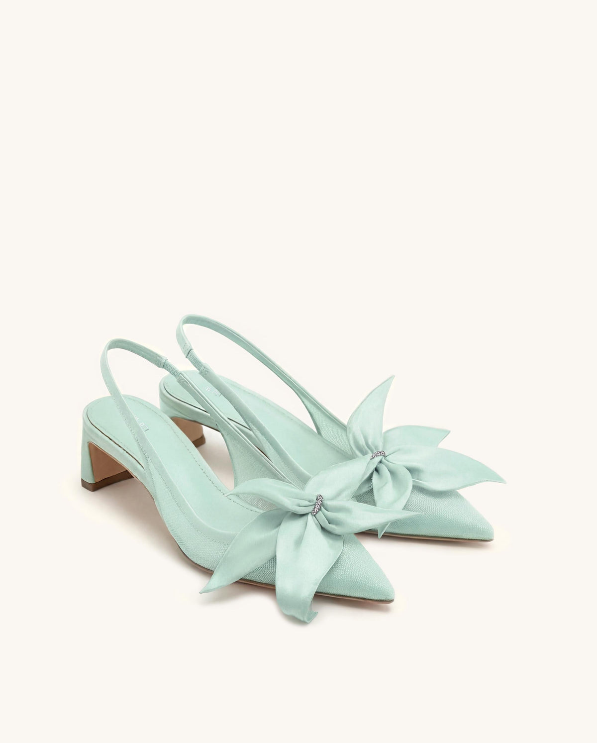 Queena Floral Appliques Slingback Pumps - Green