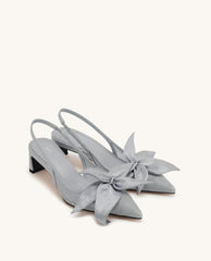Queena Floral Appliques Slingback Pumps - Gray