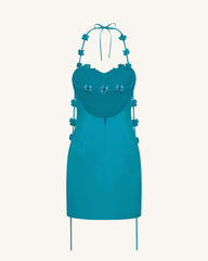 Floral Embellished Slip Mini Dress - Teal Blue
