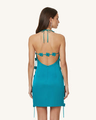 Floral Embellished Slip Mini Dress - Teal Blue