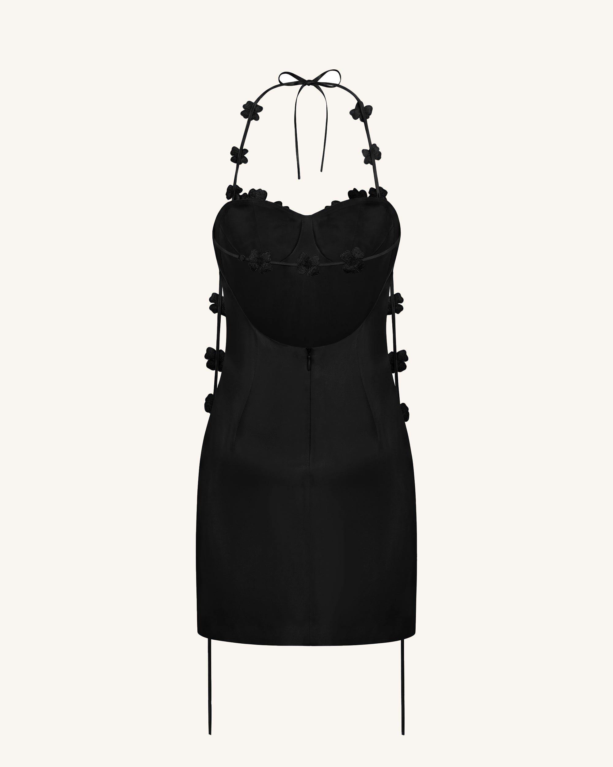 Floral Embellished Slip Mini Dress -Black