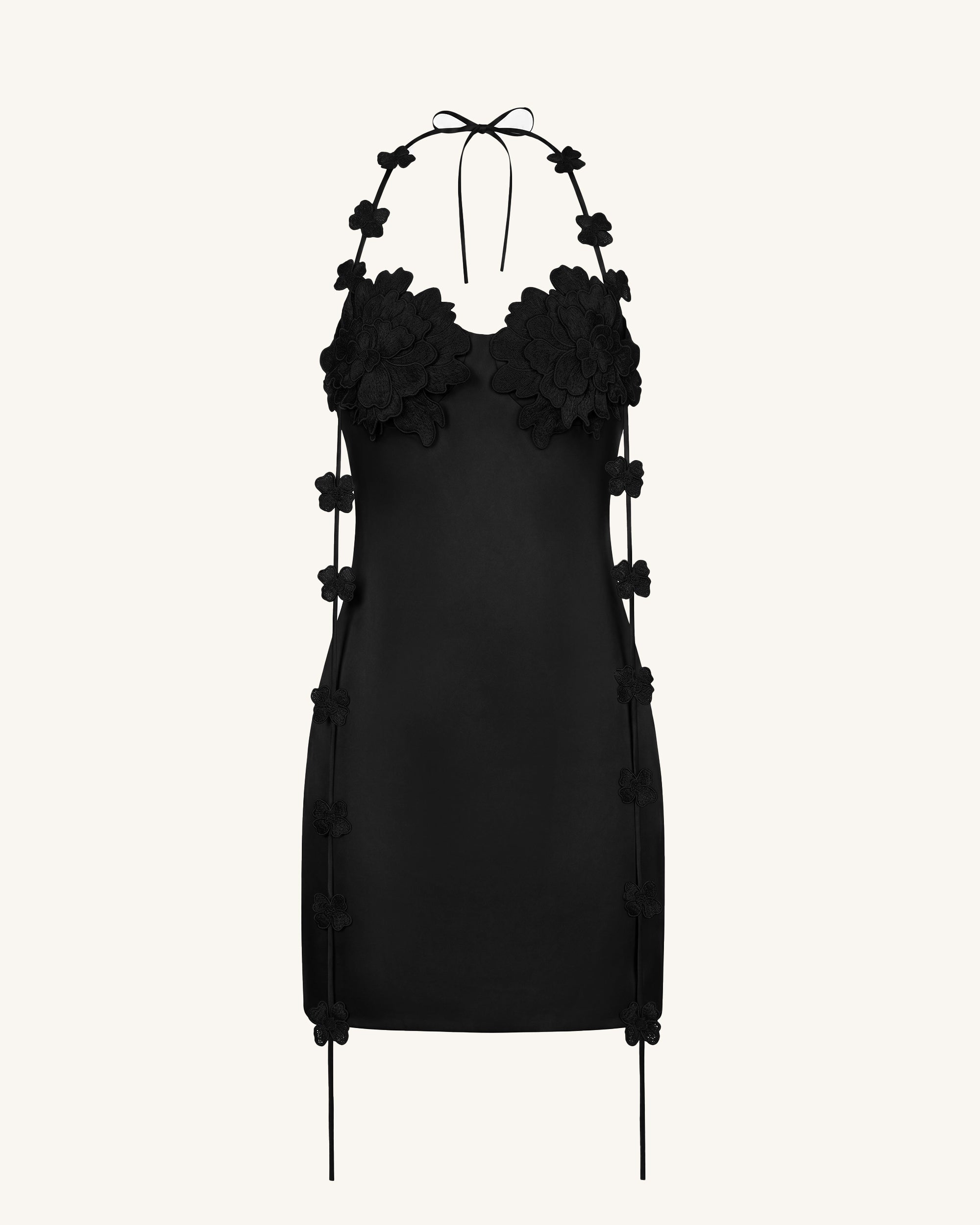 Floral Embellished Slip Mini Dress -Black