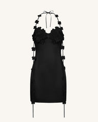 Floral Embellished Slip Mini Dress -Black