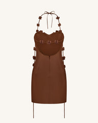 Floral Embellished Slip Mini Dress - Brown