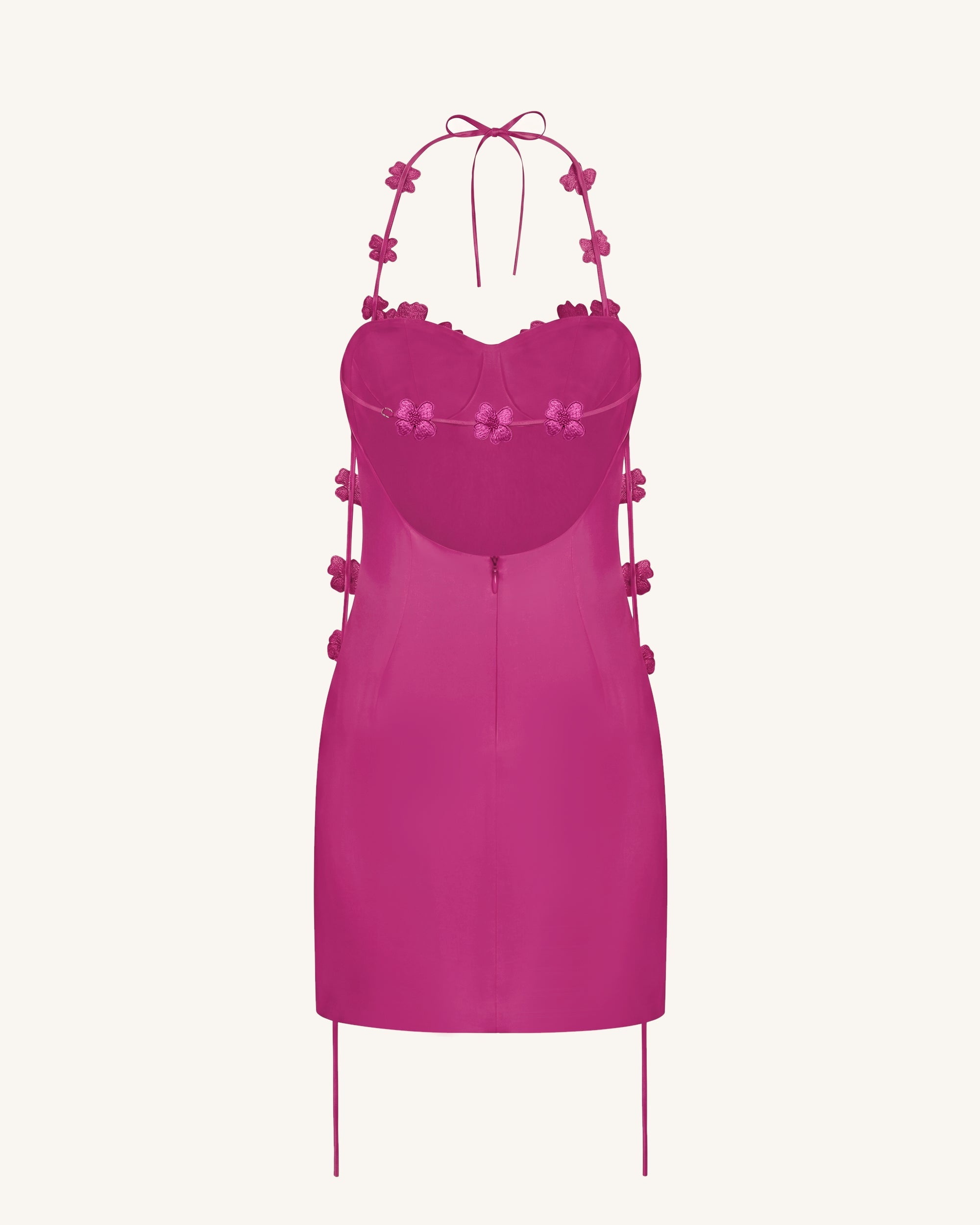Floral Embellished Slip Mini Dress - Fuchsia Pink