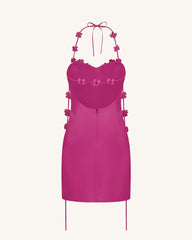 Floral Embellished Slip Mini Dress - Fuchsia Pink