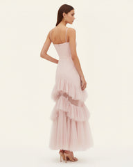 Orchid Embroidered Ruffled Tulle Strapless Maxi Dress - Blush Pink