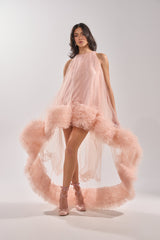 ARI TULLE RUFFLE HIGH LOW MINI DRESS IN BLUSH