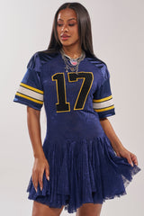VARSITY BLUES LACE MINI DRESS