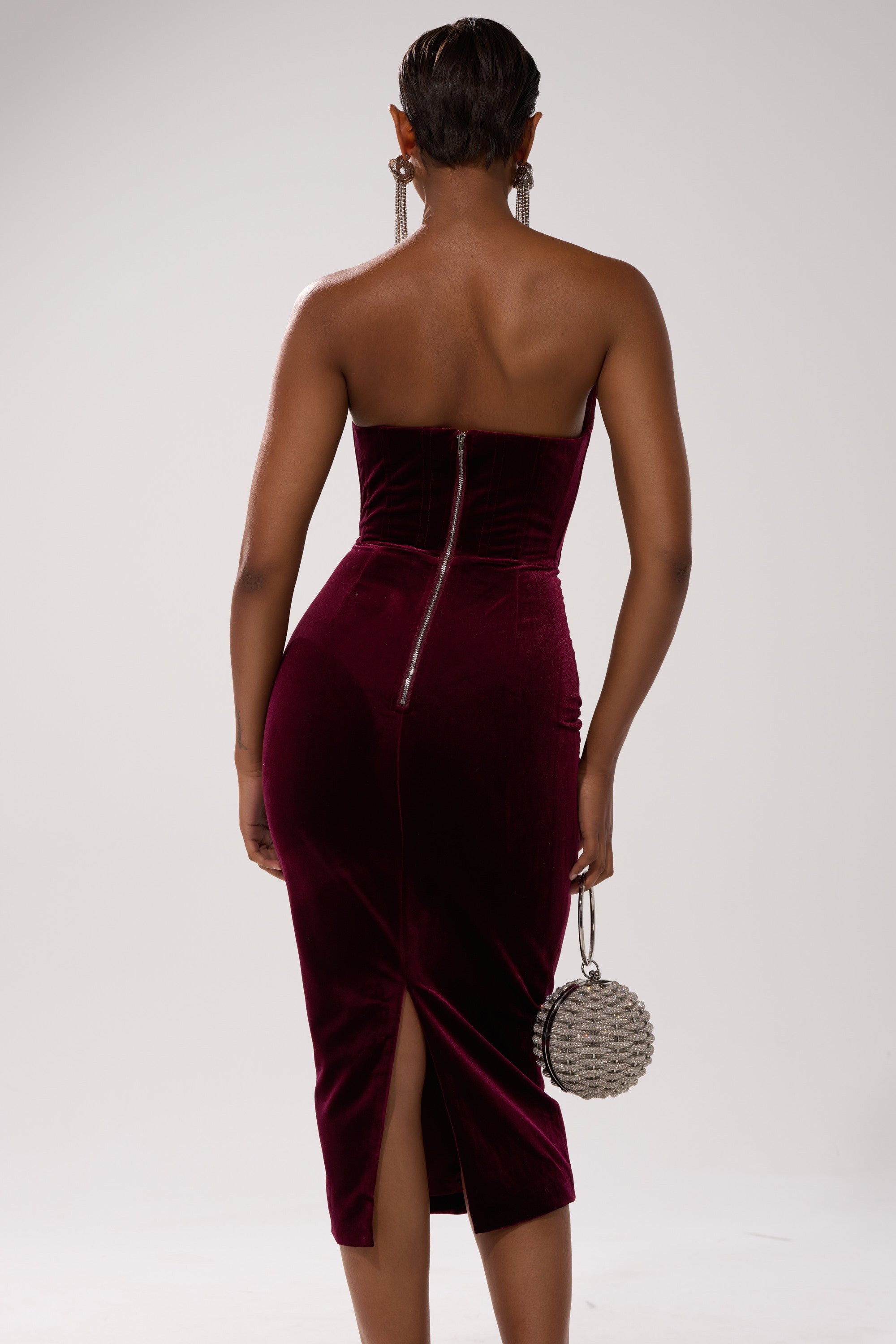 FEELIN THE LOVE VELVET RHINESTONE MIDI DRESS