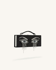 Vera Bead Decoration Rectangular Clutch Bag - Black