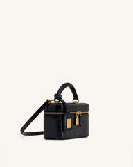 Cleo Box Shape Top Handle Bag - Black Croc