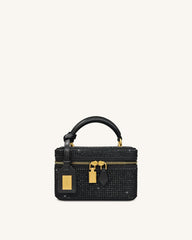 Cleo Artificial Crystal Box Shape Top Handle Bag - Black