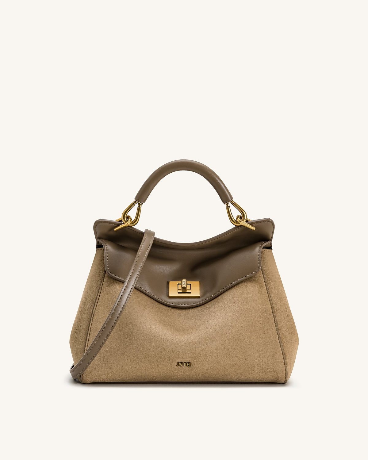 Lucia Classic Faux Suede Top Handle Bag - Taupe