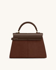 Elise Large Faux Suede Top Handle Bag - Mocha Brown