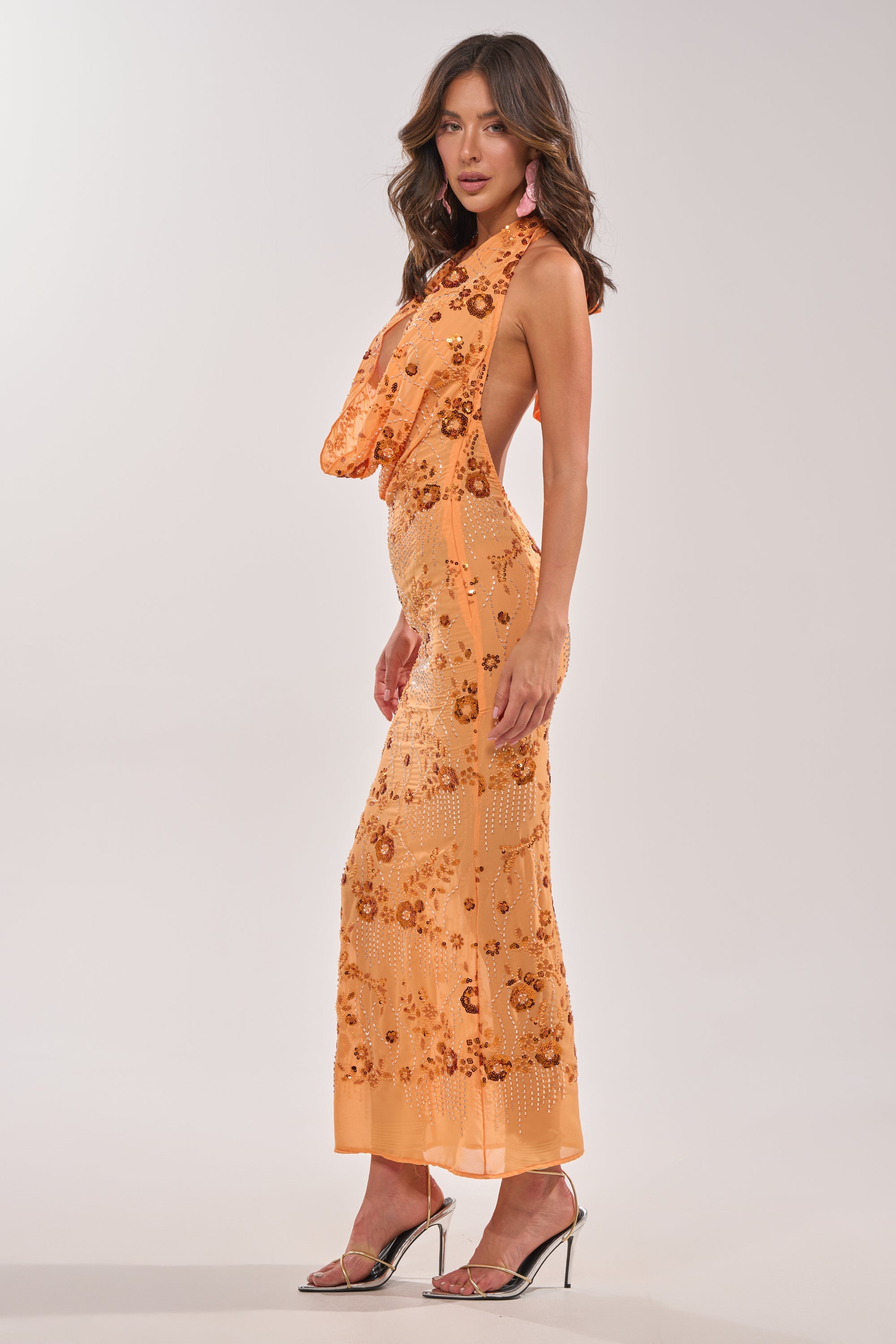 LOVE LETTERS EMBELLISHED MAXI DRESS IN ORANGE