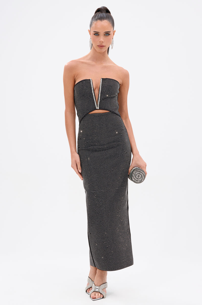 ALINA RHINESTONE MIDI DRESS