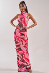 PERFECTLY EXTRA HIGH NECK PRINTED MAXI DRESS
