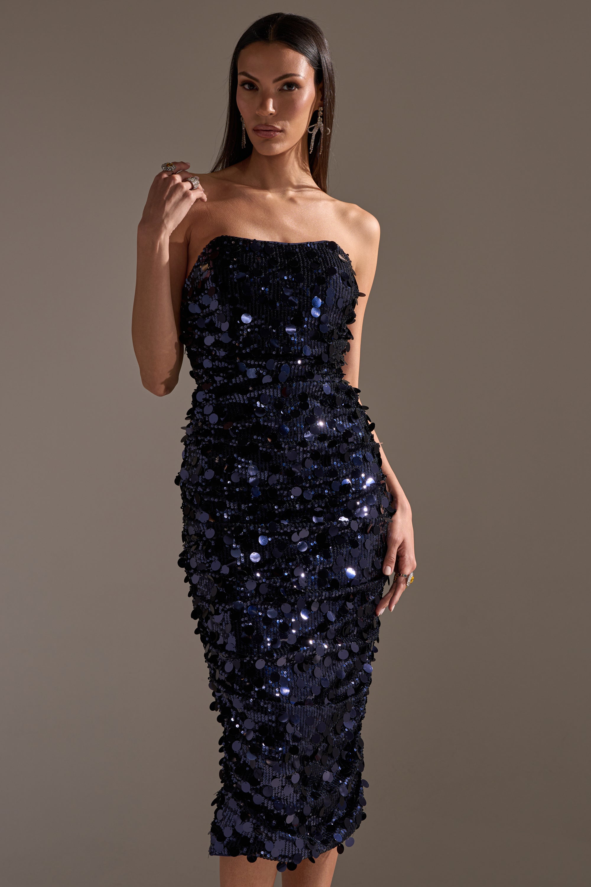 WHO'S THAT GIRL SEQUIN MIDI DRESS