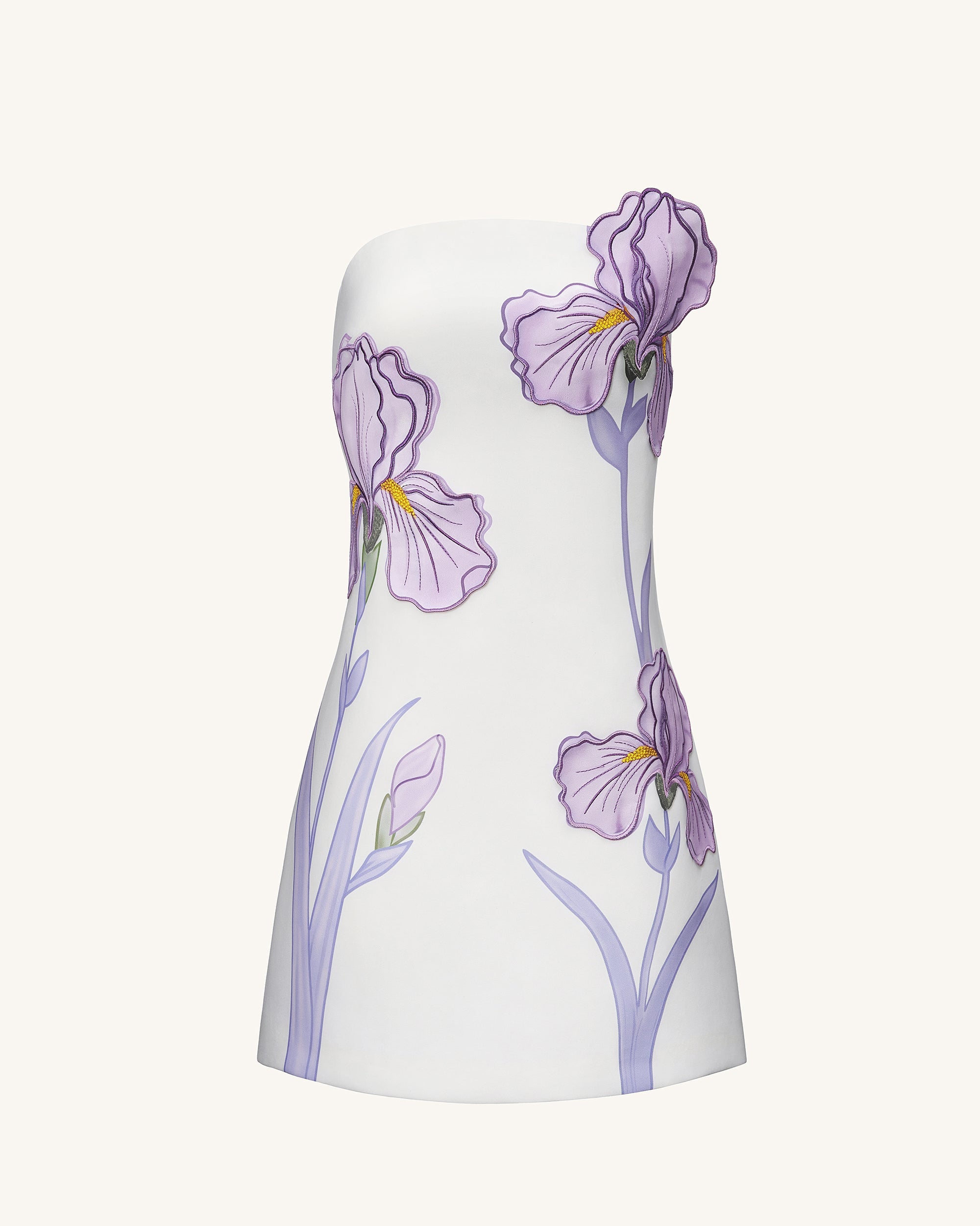 Iris Floral Print Strapless Dress - White