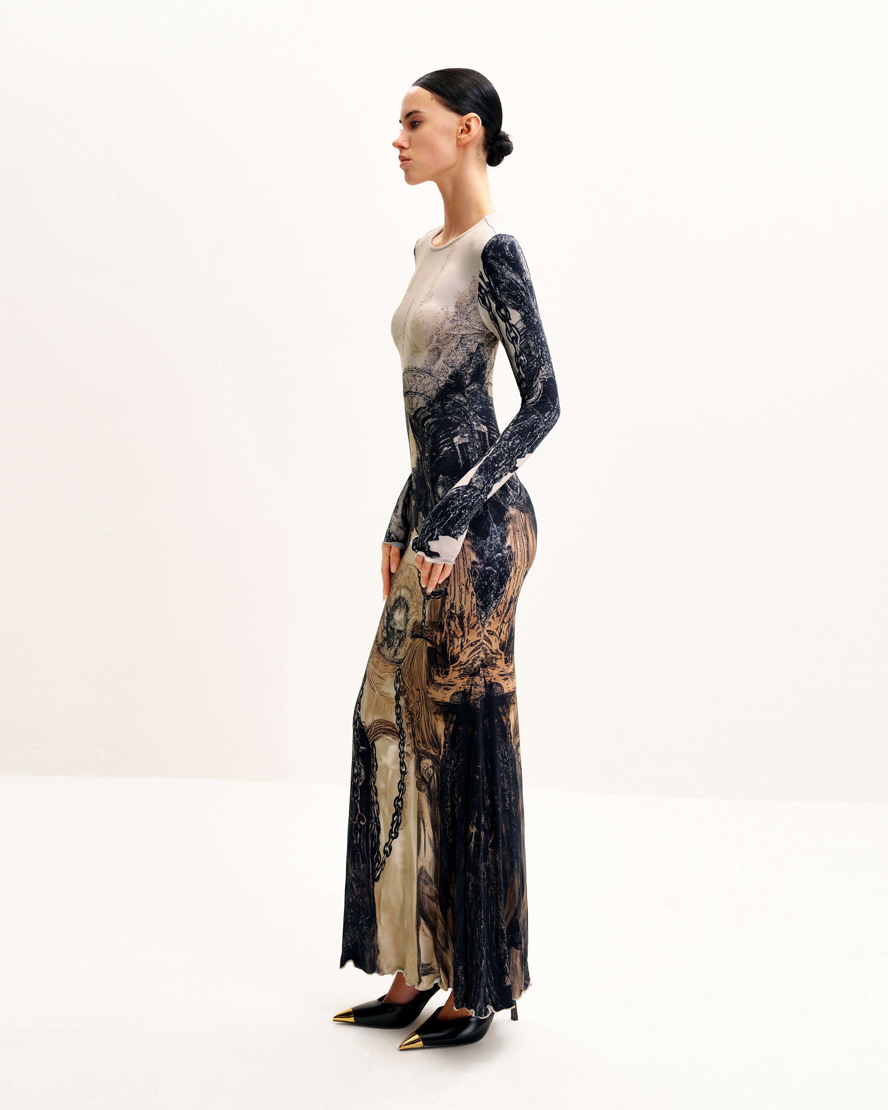 Isabella Vintage Print Dress - Brown & Black