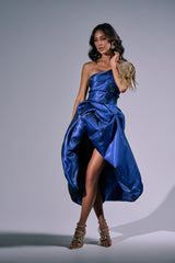 HEAD OVER HEELS HIGH-LOW DRESS IN BLUE