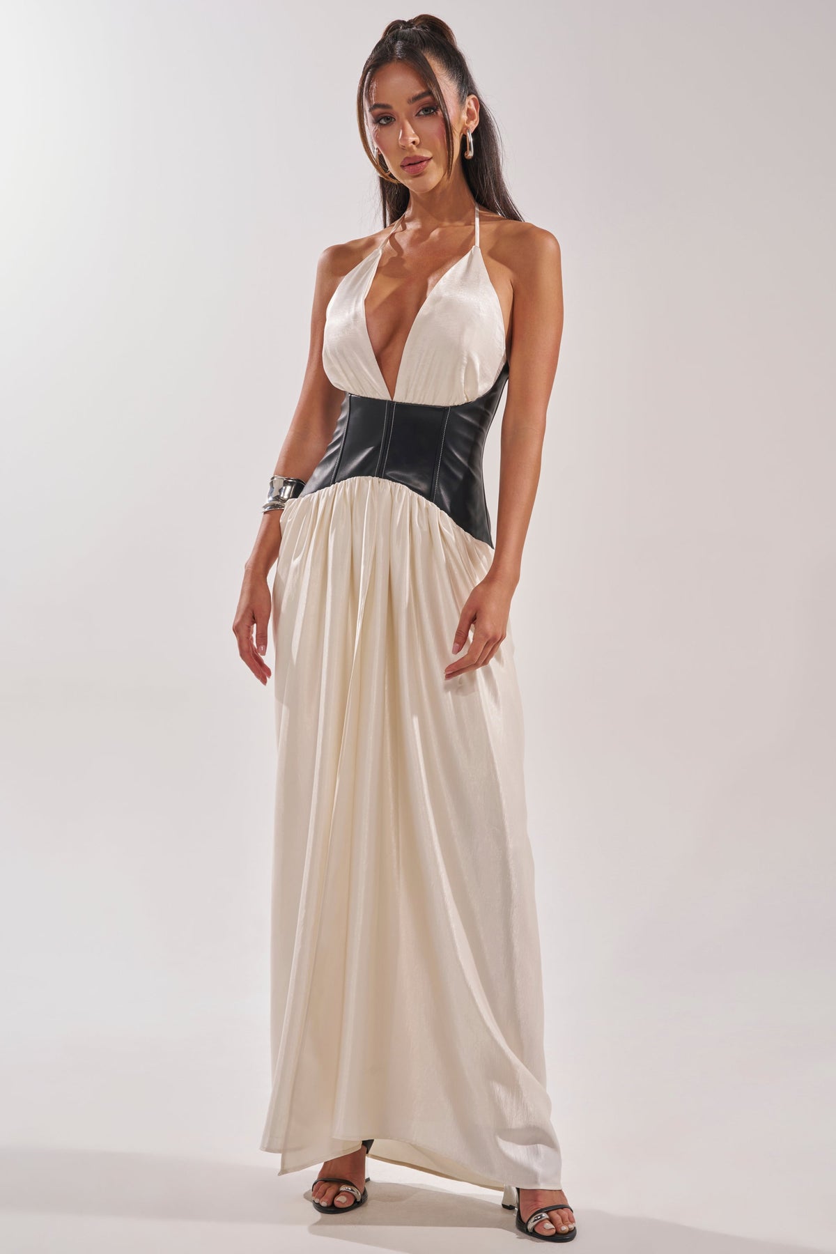 SCARLETT HALTER LEATHER CORSET MAXI DRESS