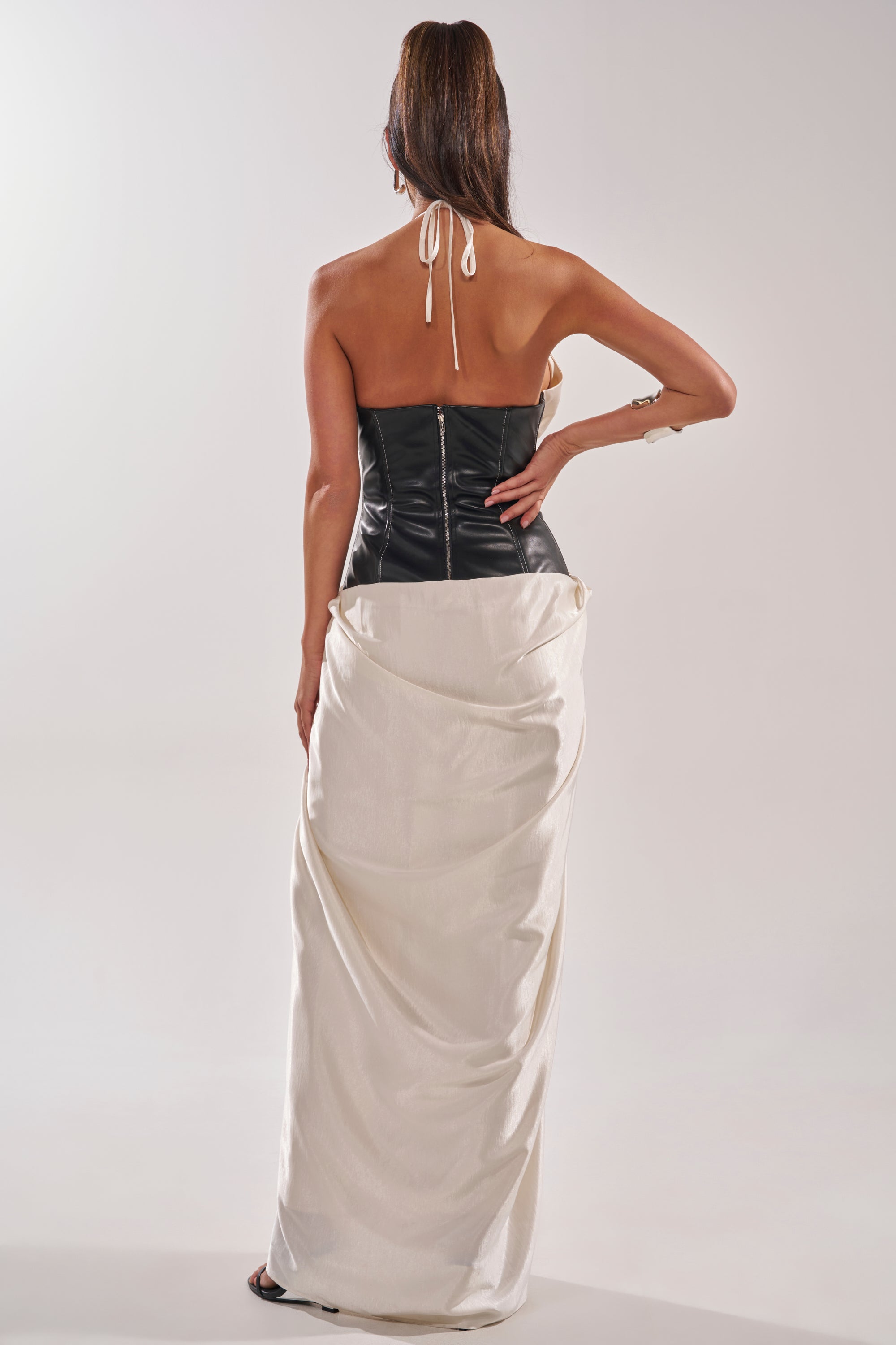 SCARLETT HALTER LEATHER CORSET MAXI DRESS