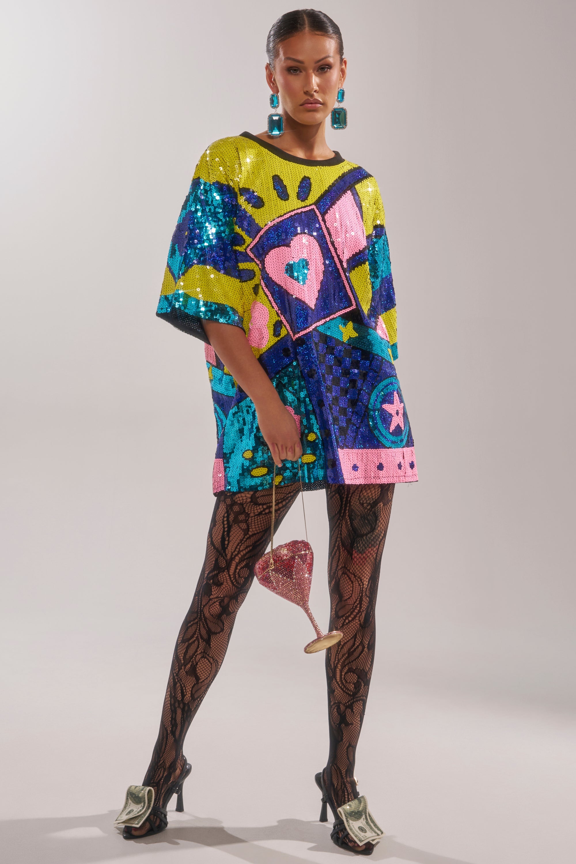 QUEEN OF HEARTS SEQUIN TSHIRT DRESS