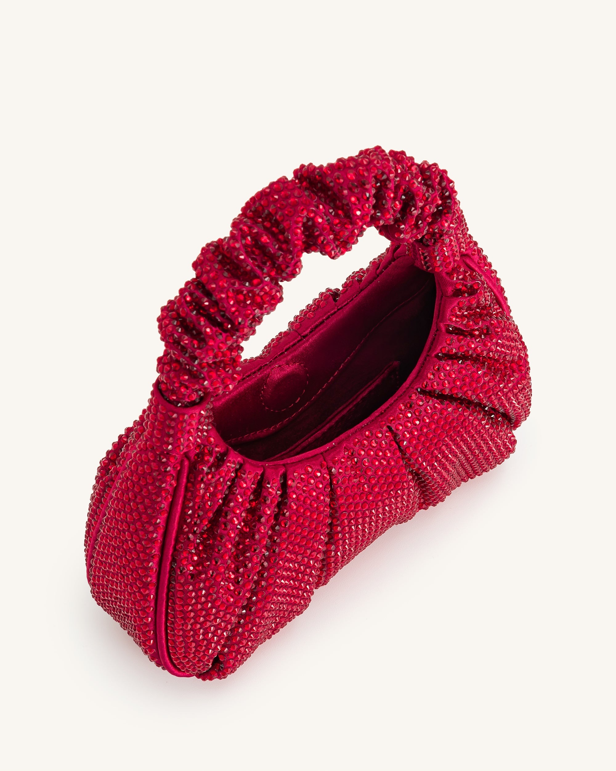 Gabbi Artificial Crystal Medium Ruched Hobo Handbag - Red