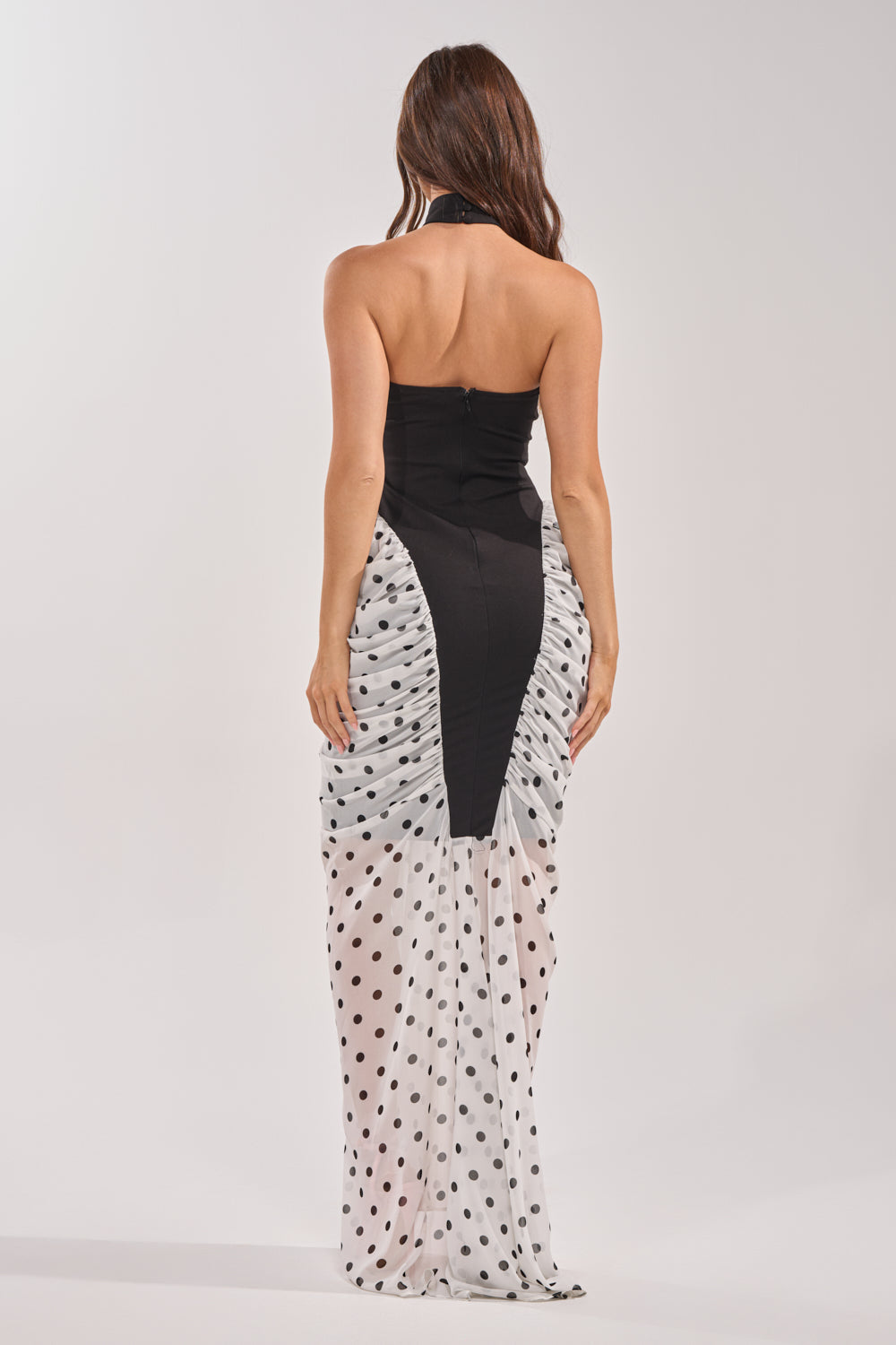 OUT FOR THE NIGHT MOCK NECK MAXI DRESS IN POLKA DOT