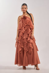 KISS ME SLOW CHIFFON MAXI DRESS IN RUST