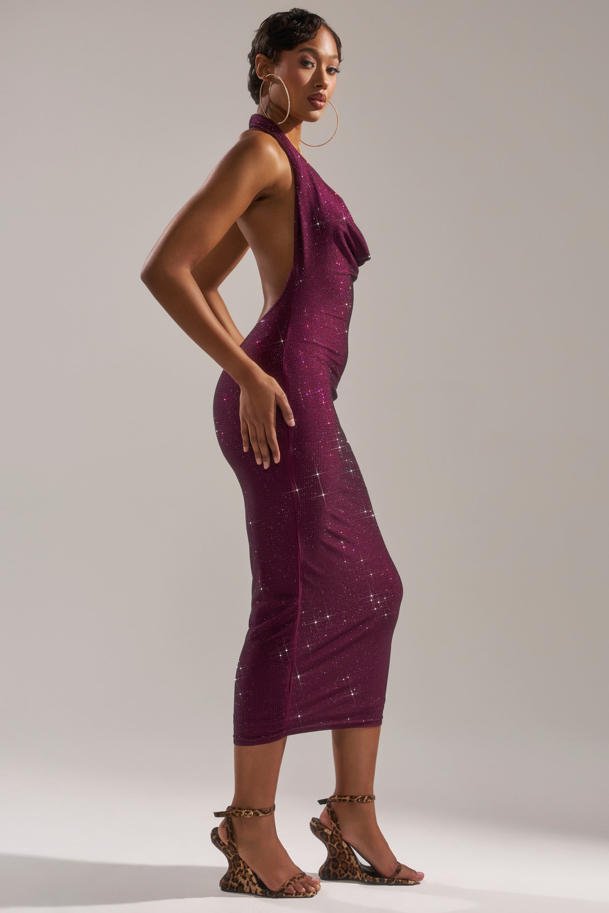 POPPIN' BOTTLES RHINESTONE MAXI DRESS IN PURPLE