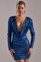 TOO HOT TO HANDLE RHINESTONE MINI DRESS IN BLUE