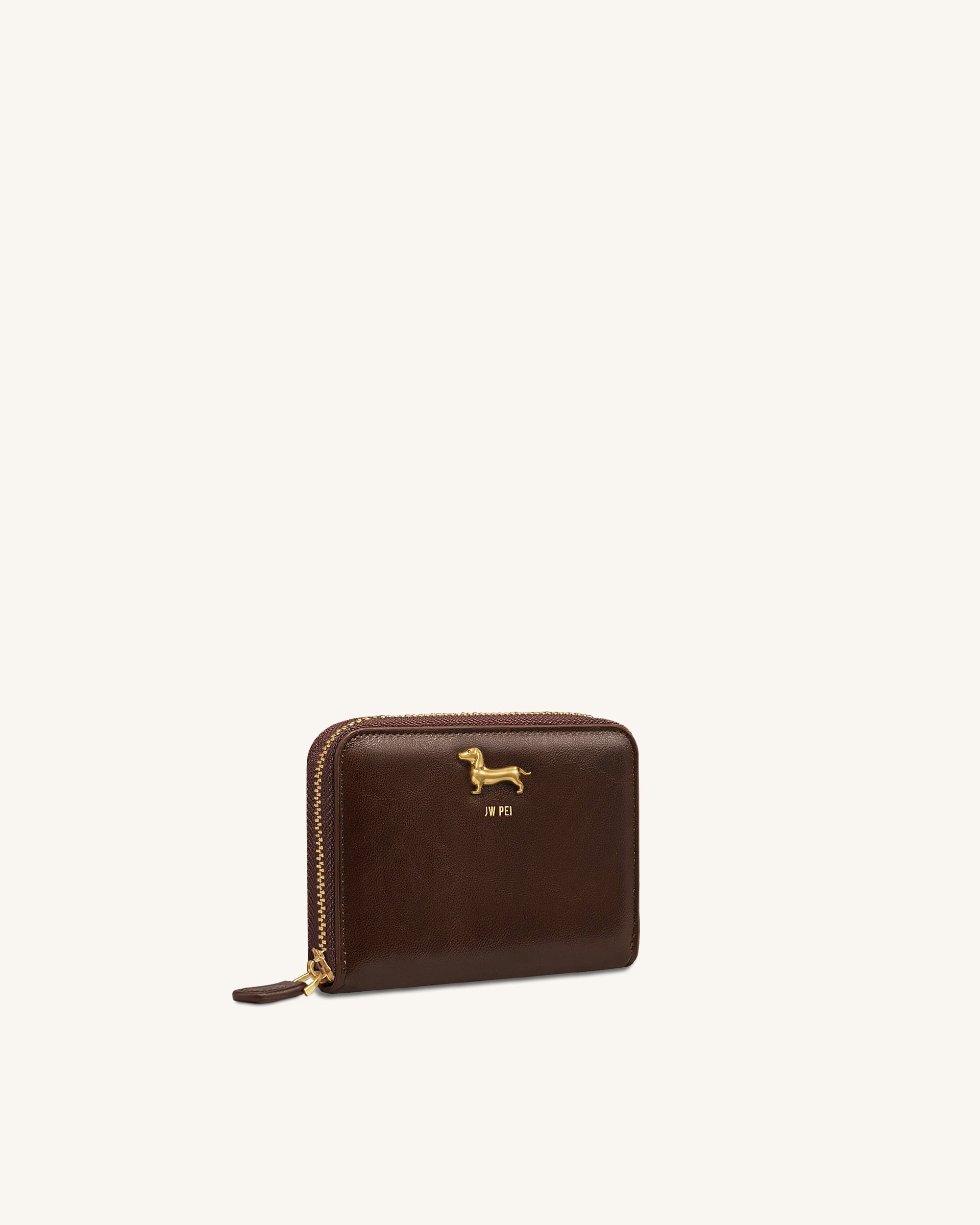 Maeve Dachshund Metal Emblem Zip Wallet - Chocolate