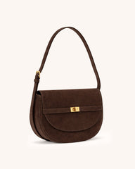 Quinn Faux Suede Saddle Bag - Brown