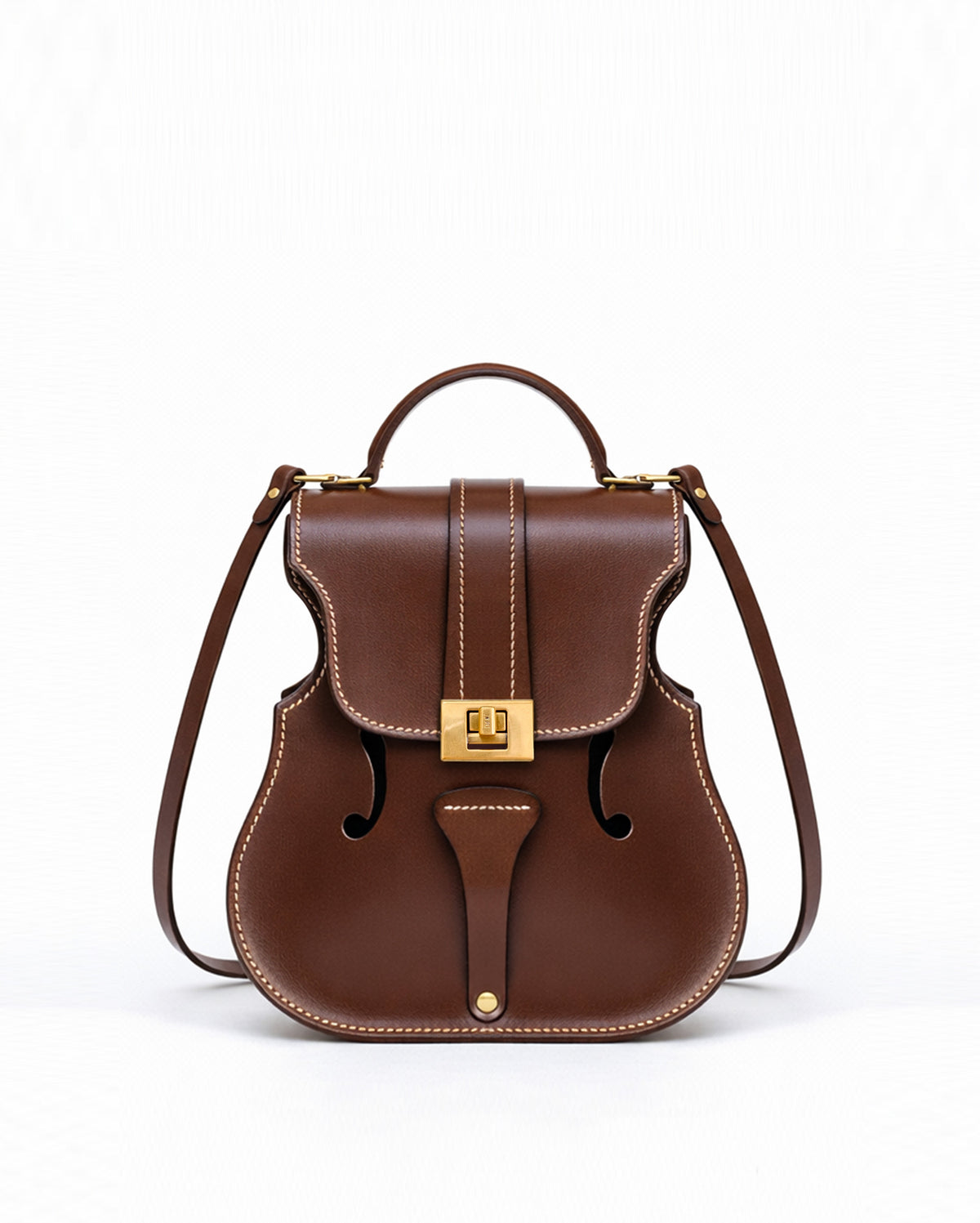 Violin Shape Top Handle Bag - Brown